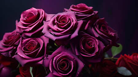 Beautiful bouquet of pink roses on a dark background. Close-up.の素材