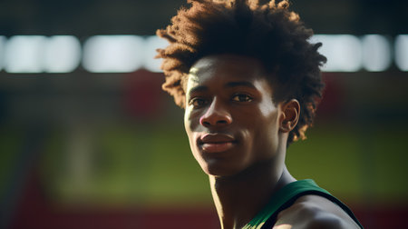 Portrait of a young african american man in sports hallの素材