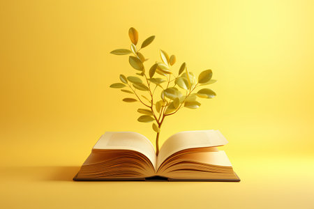 Tree growing from open book. Education concept. 3d render illustrationの素材