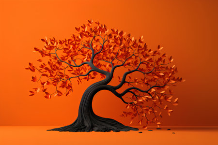 Autumn tree on orange background. Vector illustration. Eps 10.の素材