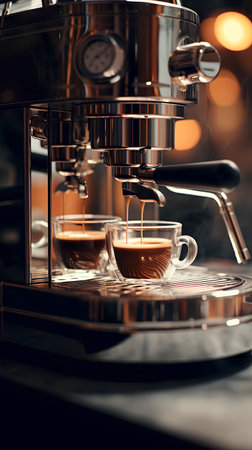 coffee machine making espresso in the cafe. vintage color tone styleの素材