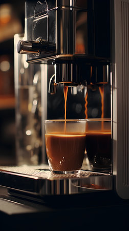 Coffee machine making cappuccino in a cup.の素材