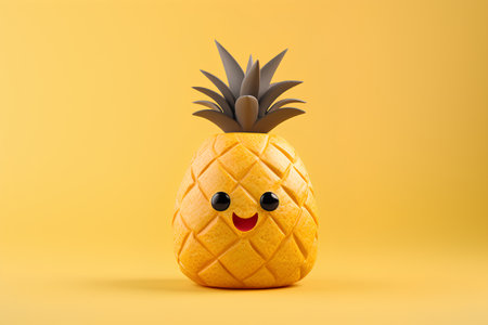 Pineapple character with happy face. 3d render illustration.の素材