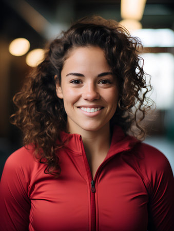 Portrait of smiling young woman in sportswear at gym.の素材