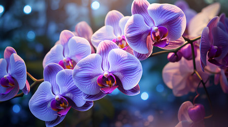 Beautiful purple orchid flowers on bokeh background. 3D renderingの素材