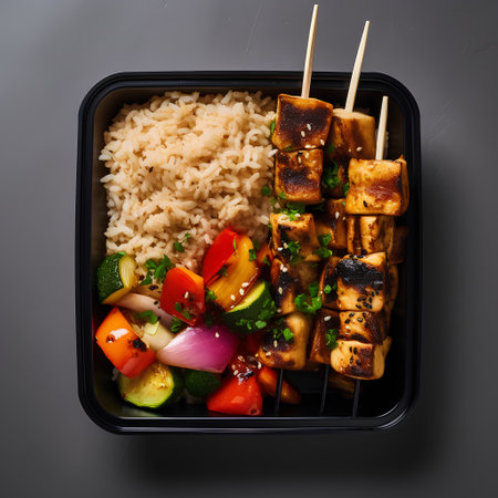 Japanese Cuisine - Tofu Skewers with Rice and Vegetablesの素材