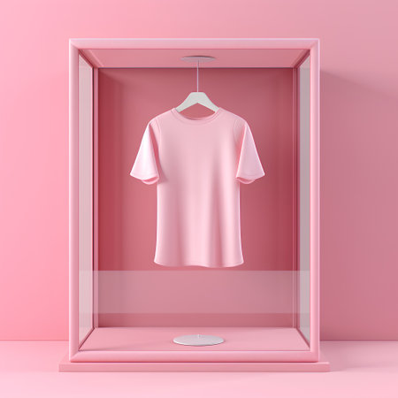 Blank pink t-shirt on a hanger in a pink box. 3d renderingの素材