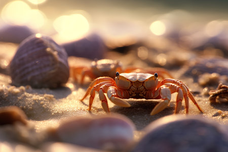 Crab in the sand on the beach. 3d illustration.の素材