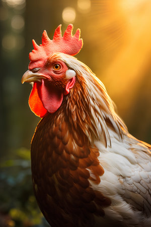 Portrait of a rooster with a red comb on the farmの素材
