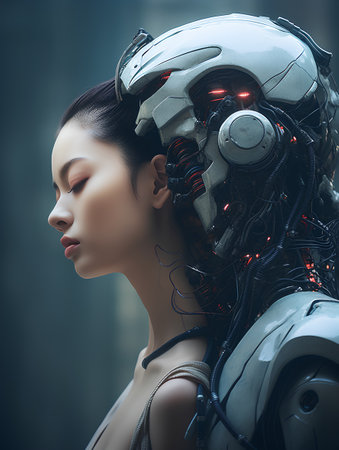 3d rendering of a female cyborg with artificial intelligence concept.の素材