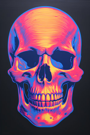 Skull in neon style on a black background. Vector illustration.の素材