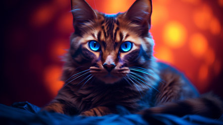 Portrait of a beautiful bengal cat with blue eyes.の素材