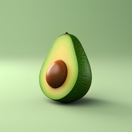 Avocado with a stone on a green background. 3d illustrationの素材