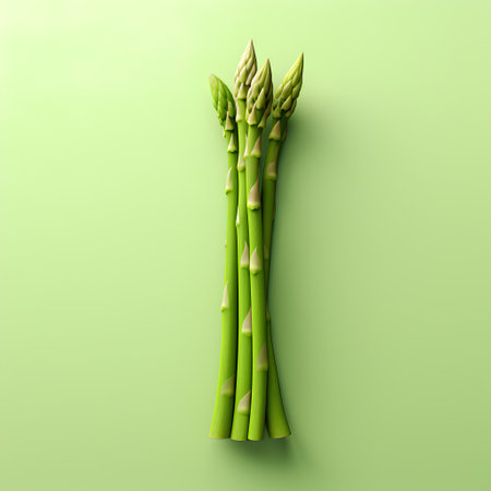 Creative layout made of fresh green asparagus on green background. Minimal food concept. 3D Renderingの素材
