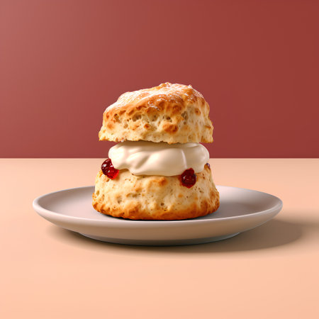 3d render of scones with whipped cream on a plate.の素材