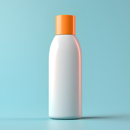 Blank cosmetic bottle mockup on blue background. 3d renderingの素材