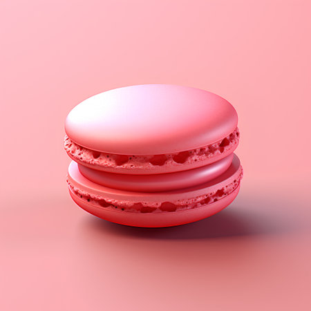 Red macaroon on a pink background. 3d rendering.の素材