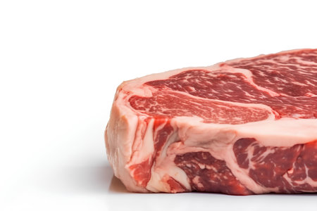 Raw fresh beef steak isolated on white background with copy space for text.の素材
