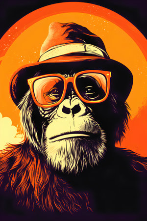Monkey in a hat and glasses. Vector illustration in retro style.の素材