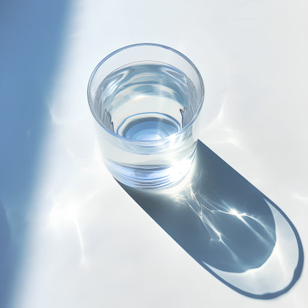 Glass of clean water on white background. 3D render. Conceptual image.の素材