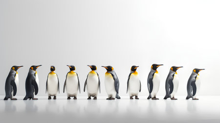 Group of king penguins isolated on white background. 3d renderingの素材