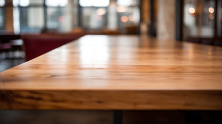 Empty wooden table in a cafe or restaurant, shallow depth of focusの素材