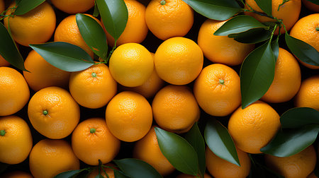 Seamless pattern of fresh ripe mandarins with green leaves.の素材