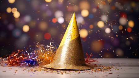 Party hat on bokeh background. Christmas and New Year conceptの素材