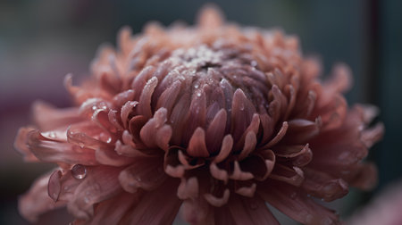 Close up of pink chrysanthemum flower with water dropsの素材