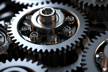 Gear wheels, closeup view. 3d illustration, 3d renderingの素材