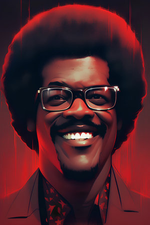 Portrait of a man with afro hairstyle and glasses.の素材