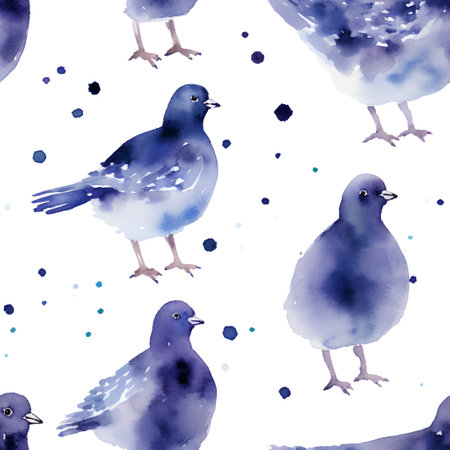 Seamless pattern with watercolor pigeons. Hand-drawn illustration.の素材