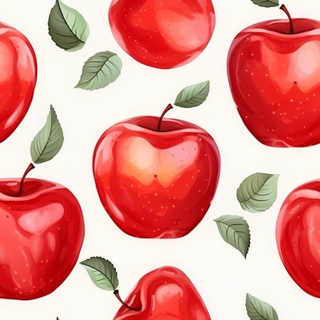 Seamless pattern with red apples. Vector illustration in cartoon style.の素材