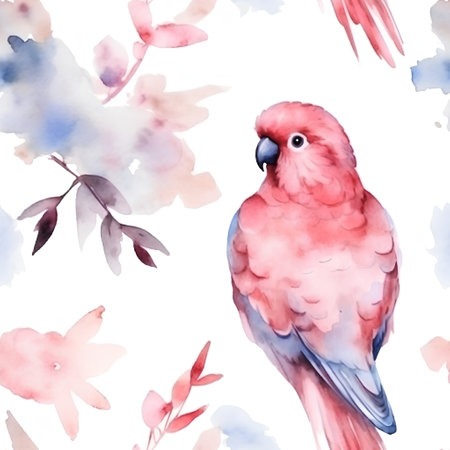 Seamless pattern with watercolor parrot. Hand-drawn illustration.の素材
