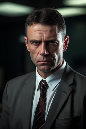 Portrait of a serious businessman in a suit looking at the cameraの素材