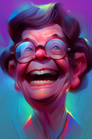 Portrait of a happy smiling woman with glasses. Digital painting.の素材