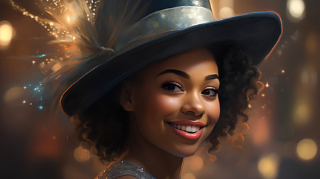 Portrait of a beautiful african american woman in hat.の素材
