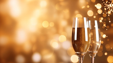Glasses of champagne on bokeh background. New Year celebrationの素材