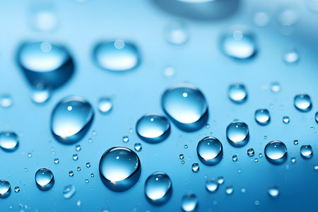 Water drops on a blue background. Shallow depth of field.の素材