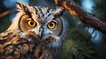 Beautiful owl in the forest. Beautiful portrait of an owl in nature.の素材