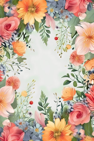 Beautiful floral frame with watercolor flowers. Hand drawn illustration.の素材