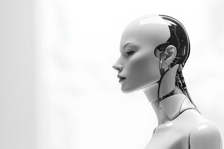 3d rendering of a female robot with a blank space for textの素材