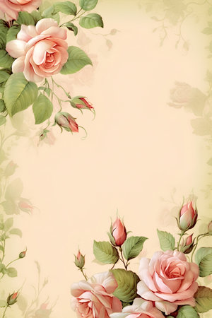 Vintage floral background with roses. Hand drawn watercolor illustration.の素材