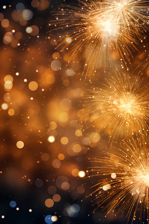 Fireworks on a dark background with bokeh effect. Vector illustration.の素材
