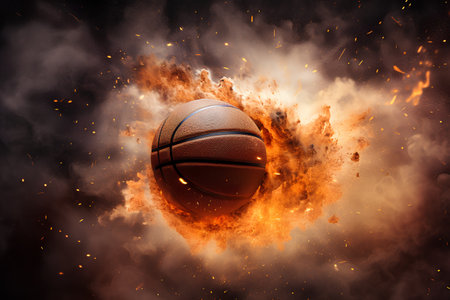 Basketball ball on fire with sparks. 3d illustration. Elements of this image furnished by NASAの素材