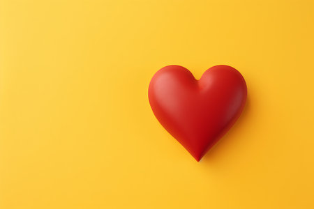 Red heart on yellow background. Valentine's day concept. 3D Renderingの素材