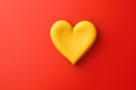 Yellow heart on a red background. 3d rendering, 3d illustration.の素材
