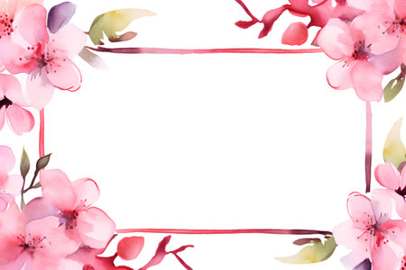 Pink flowers watercolor illustration. Floral frame. Spring blossom.の素材