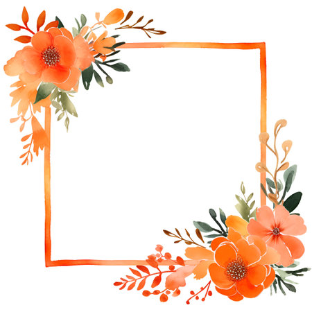Orange floral botanical flowers. Wild spring leaf wildflower isolated. background illustration set. Watercolour drawing fashion aquarelle. Frame border ornament square.の素材
