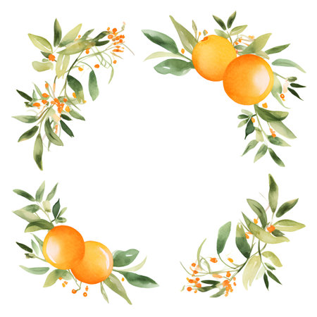 Watercolor floral wreath with oranges. Hand painted vector illustration.の素材